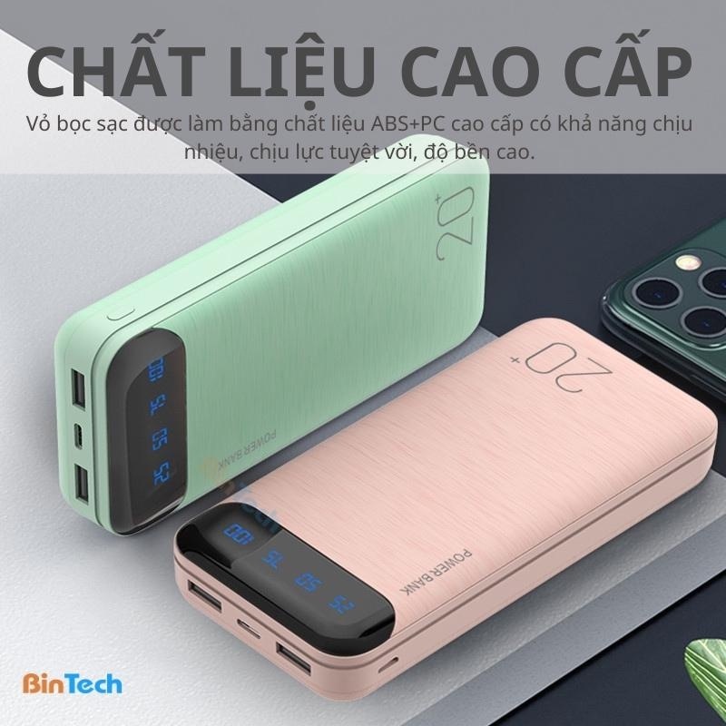 Sạc dự phòng 20000mah WP161, pin tích điện thiết kế nhỏ gọn đèn lead hiển thị phần trăm pin kèm cáp sạc-TECHHIGH