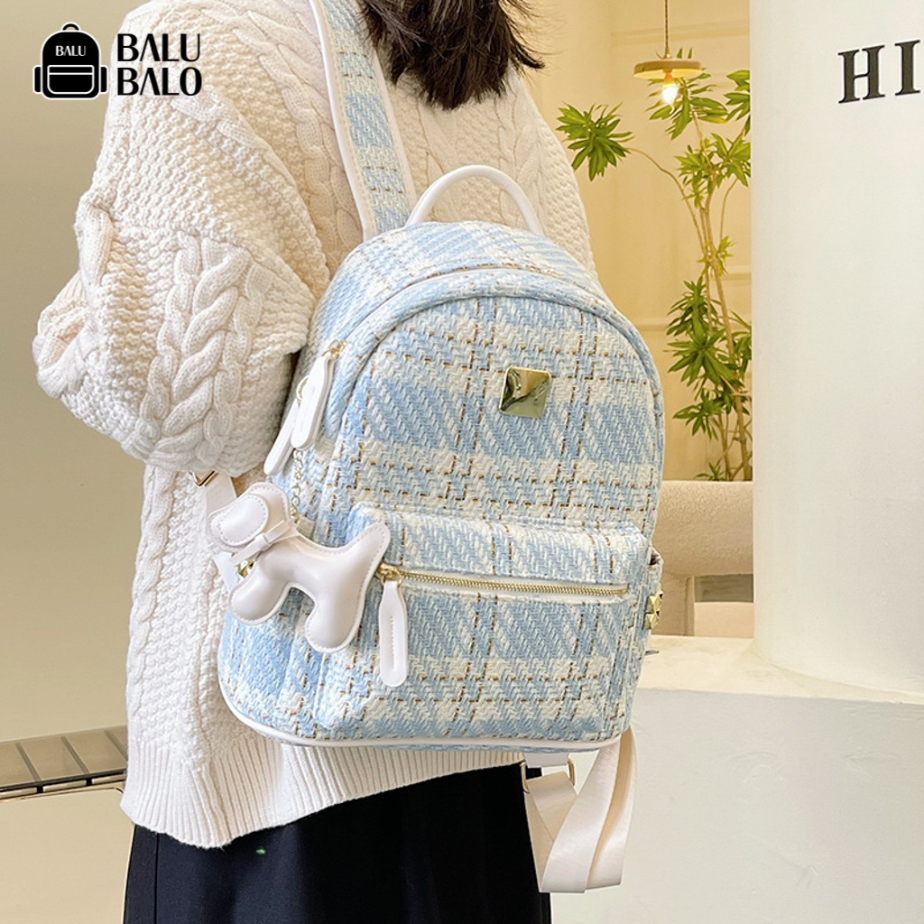 Balo vải - Balo đi học kẻ caro Thời Trang Cao Cấp VINTAGE vải phong cách hàn quốc