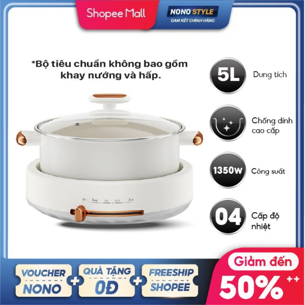 Nồi Lẩu Nướng Điện Đa Năng Nonostyle 5L, 1350W, Bảo Hành 12 Tháng