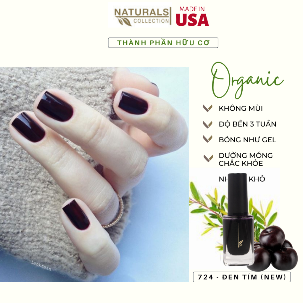Sơn dưỡng thành phần hữu cơ phục hồi móng yếu, hư tổn USA NATURALS COLLECTION màu đen tím - 7.5ml - 724
