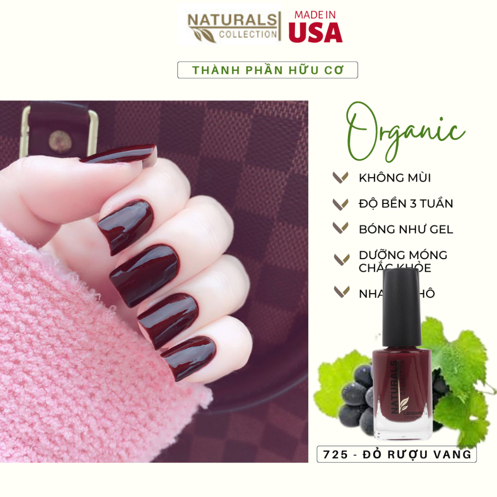 Sơn dưỡng thành phần hữu cơ phục hồi móng yếu, hư tổn USA NATURALS COLLECTION màu đỏ rượu - 7.5ml - 725
