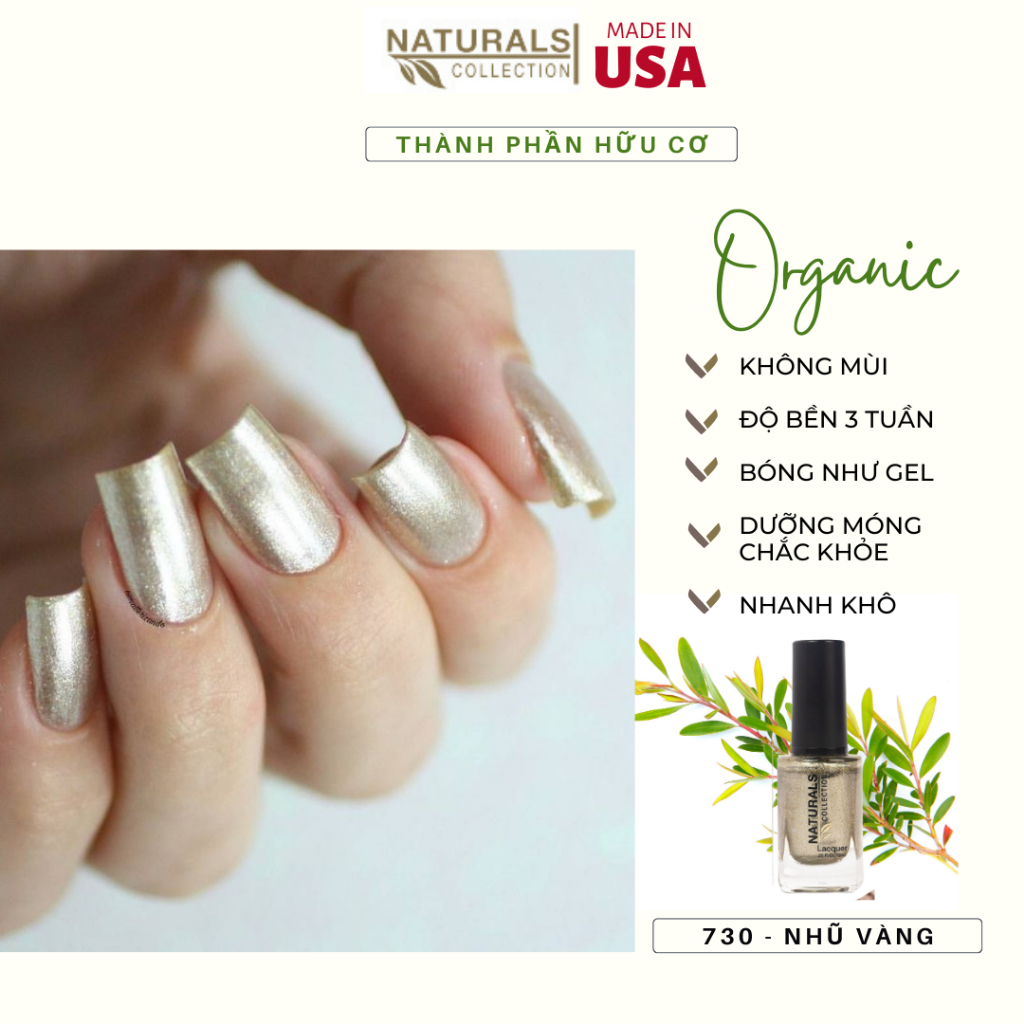 Sơn móng tay hữu cơ màu Nhũ Vàng USA NATURALS COLLECTION sử dụng được cho mẹ bầu và trẻ em - 7.5ml - 730
