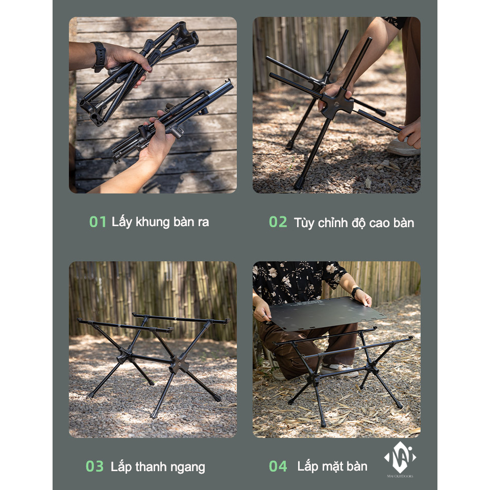 Bàn nhôm cắm trại lắp ghép tùy chỉnh Campingmoon T-510