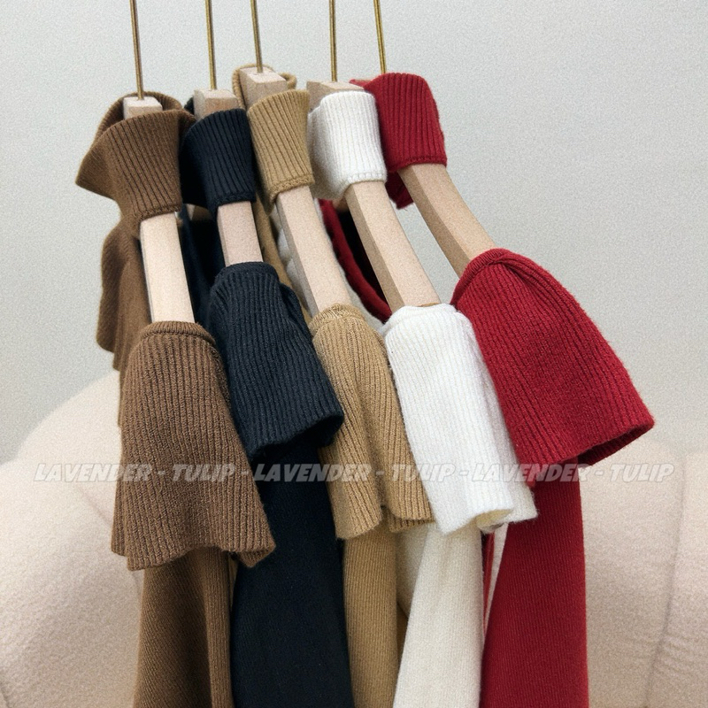 Áo len trễ vai bèo kèm choker cổ Datasco