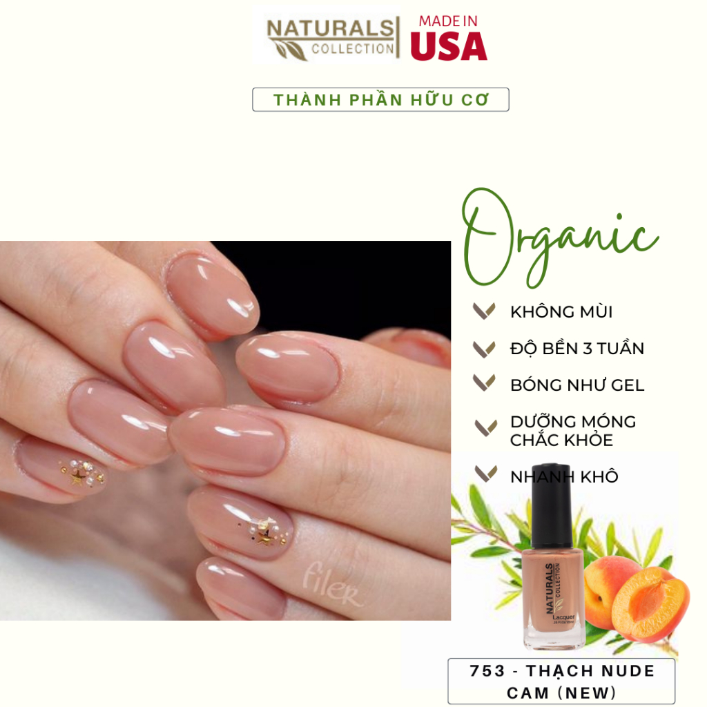 Sơn dưỡng thành phần hữu cơ phục hồi móng yếu, hư tổn USA NATURALS COLLECTION màu thạch nude cam - 7.5ml - 753