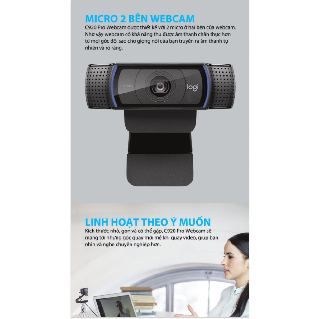 Webcam Logitech C920 Pro || Full HD 1080p 30FPS - Hàng Chính Hãng - BH 3 Năm - Có Xuất VAT