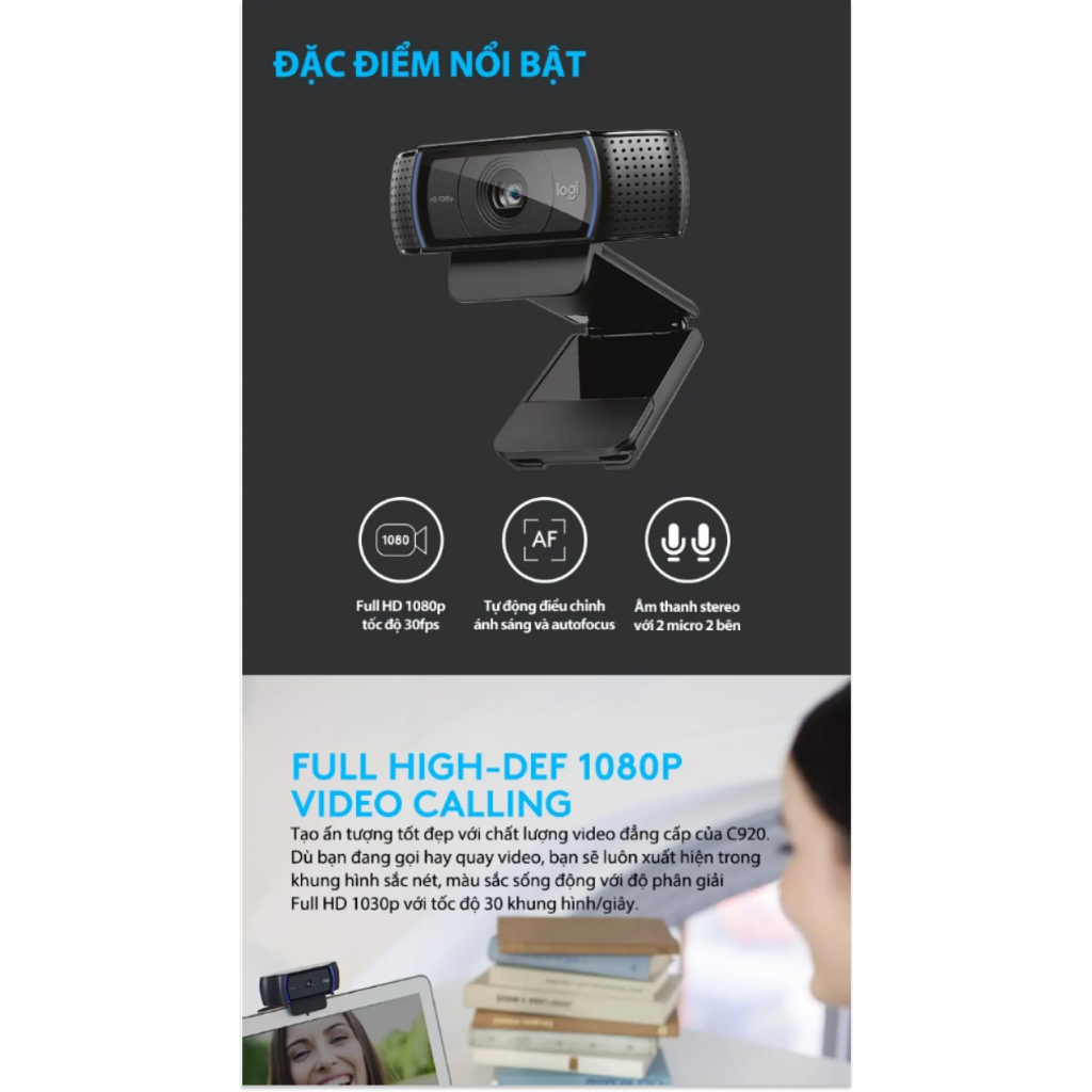 Webcam Logitech C920 Pro || Full HD 1080p 30FPS - Hàng Chính Hãng - BH 3 Năm - Có Xuất VAT
