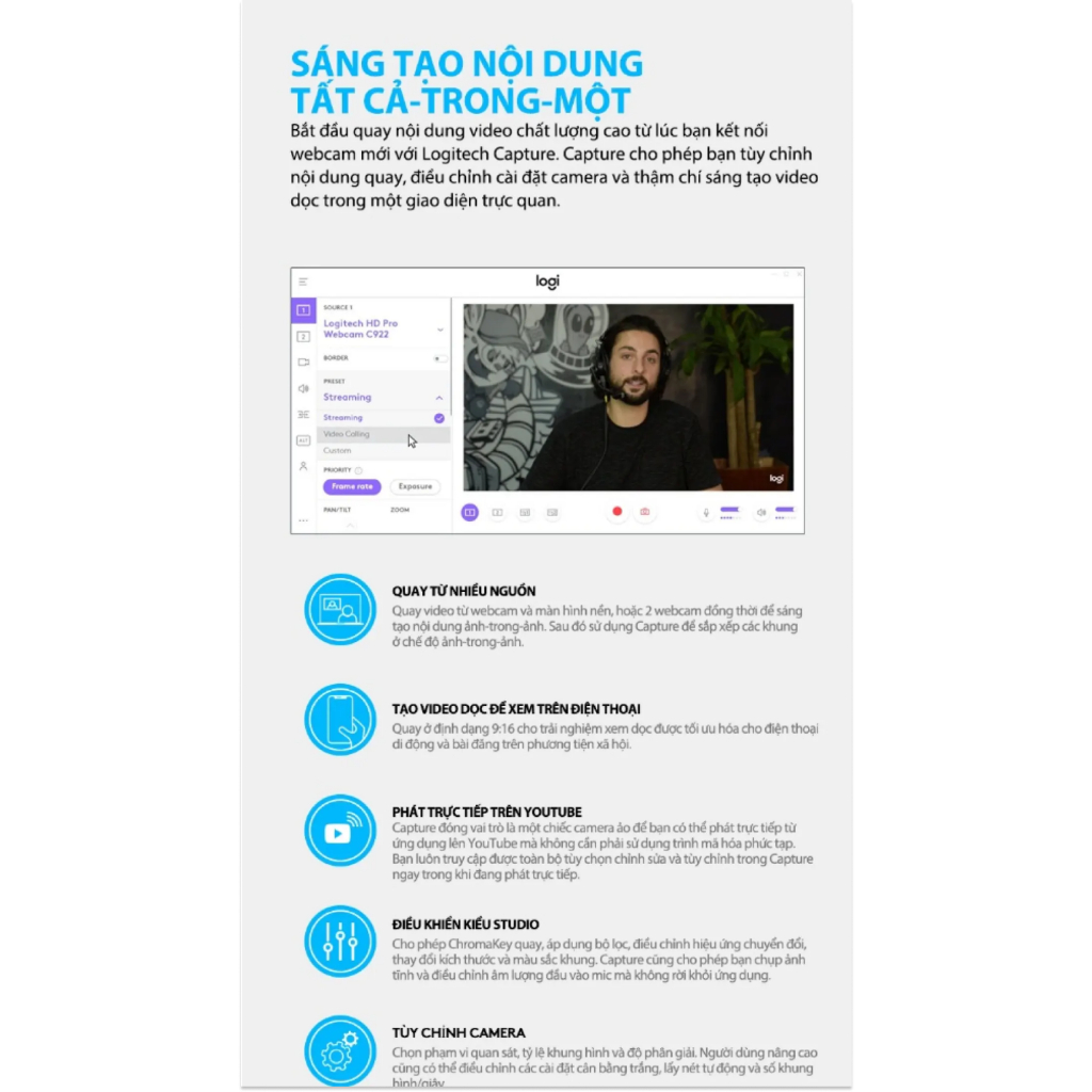 Webcam Logitech C920 Pro || Full HD 1080p 30FPS - Hàng Chính Hãng - BH 3 Năm - Có Xuất VAT