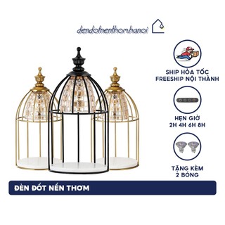Đèn đốt nến thơm lồng chim có hẹn giờ bật tắt - chỉnh độ sáng - tặng kèm bóng