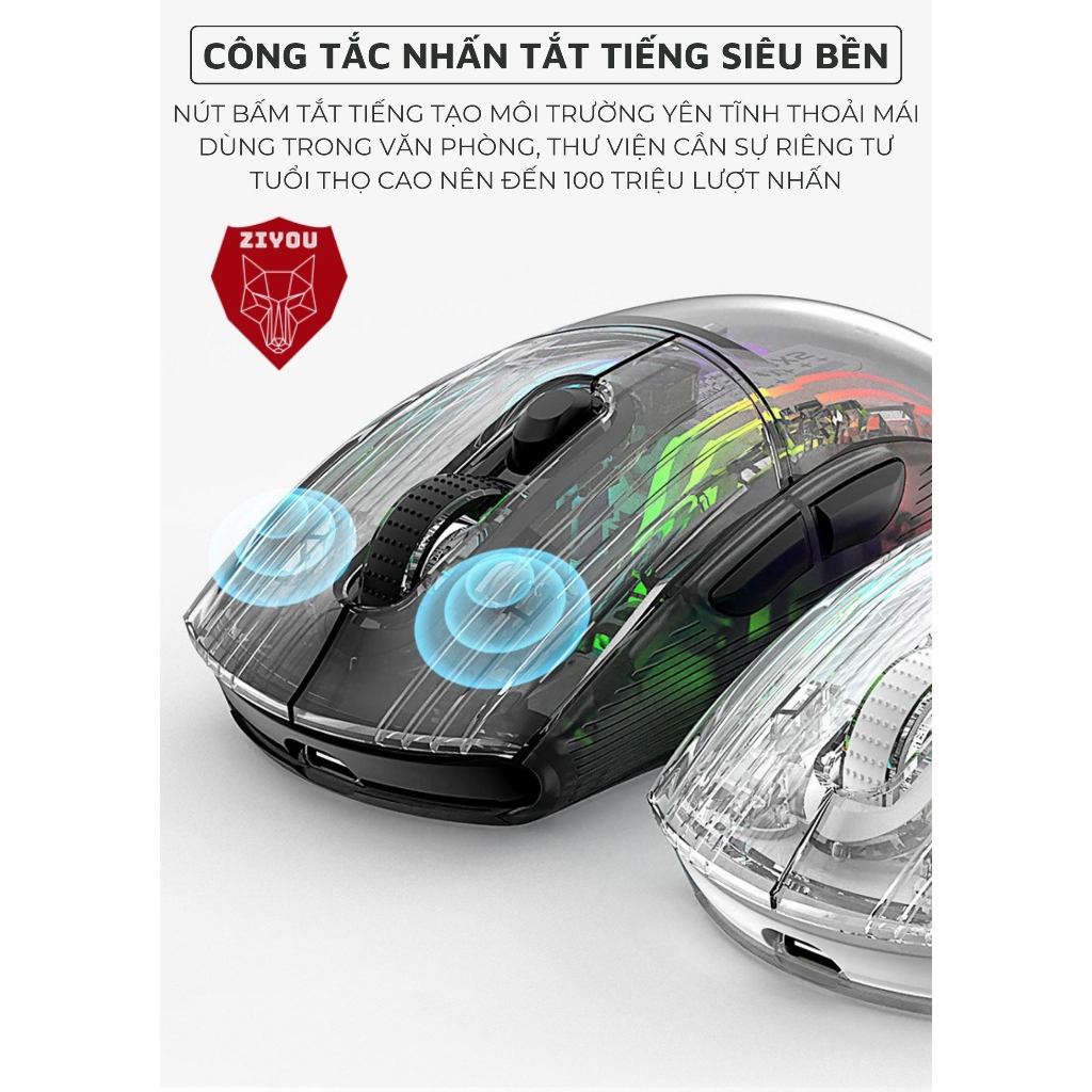 Chuột Máy Tính Không Dây Bluetooth Ziyou X2 PRO VIP Mouse LED RGB , Pin sạc cho Máy tính, Laptop PC