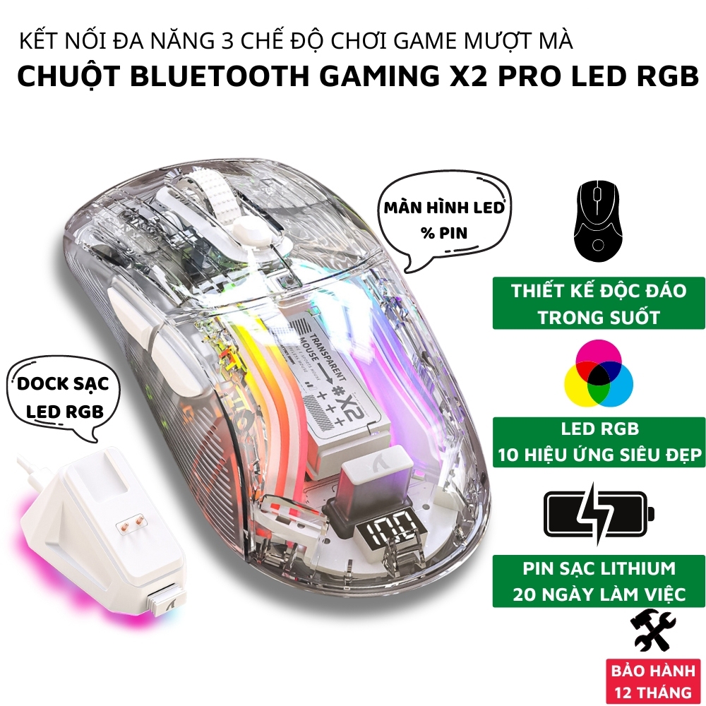 Chuột Máy Tính Không Dây Bluetooth Ziyou X2 PRO VIP Mouse LED RGB , Pin sạc cho Máy tính, Laptop PC