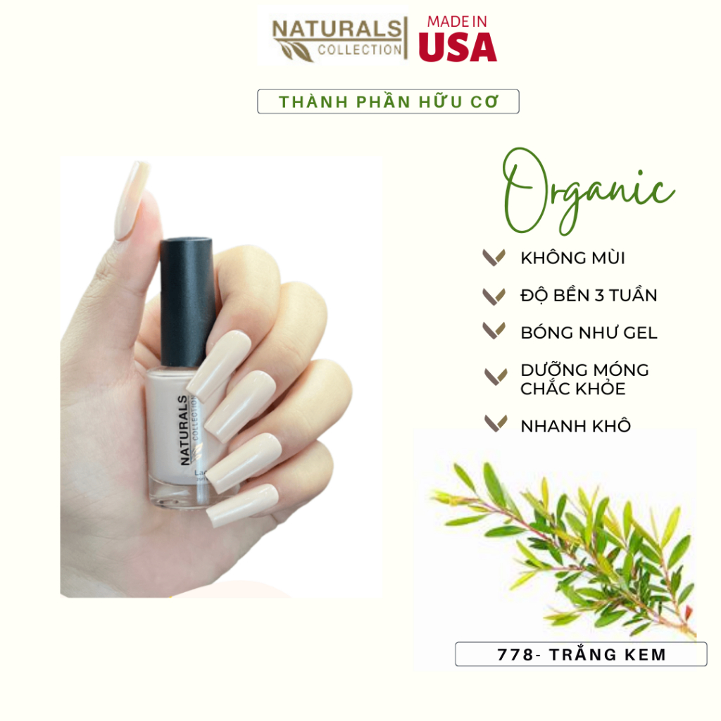 Sơn dưỡng thành phần hữu cơ phục hồi móng yếu, hư tổn USA NATURALS COLLECTION màu trắng kem - 7.5ml - 778