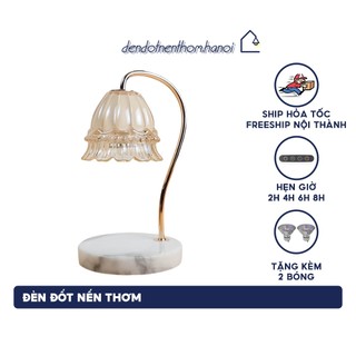 Đèn đốt nến thơm đế đá nụ hoa thủy tinh có hẹn giờ bật tắt - chỉnh độ sáng - tặng kèm bóng