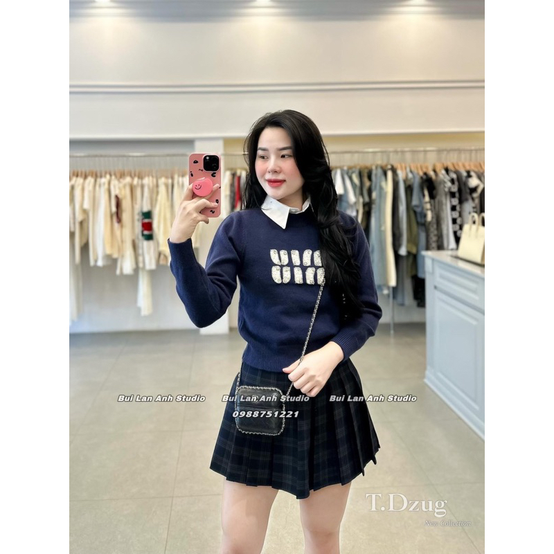 Áo len tay dài đính đá miu.miu QCCC
