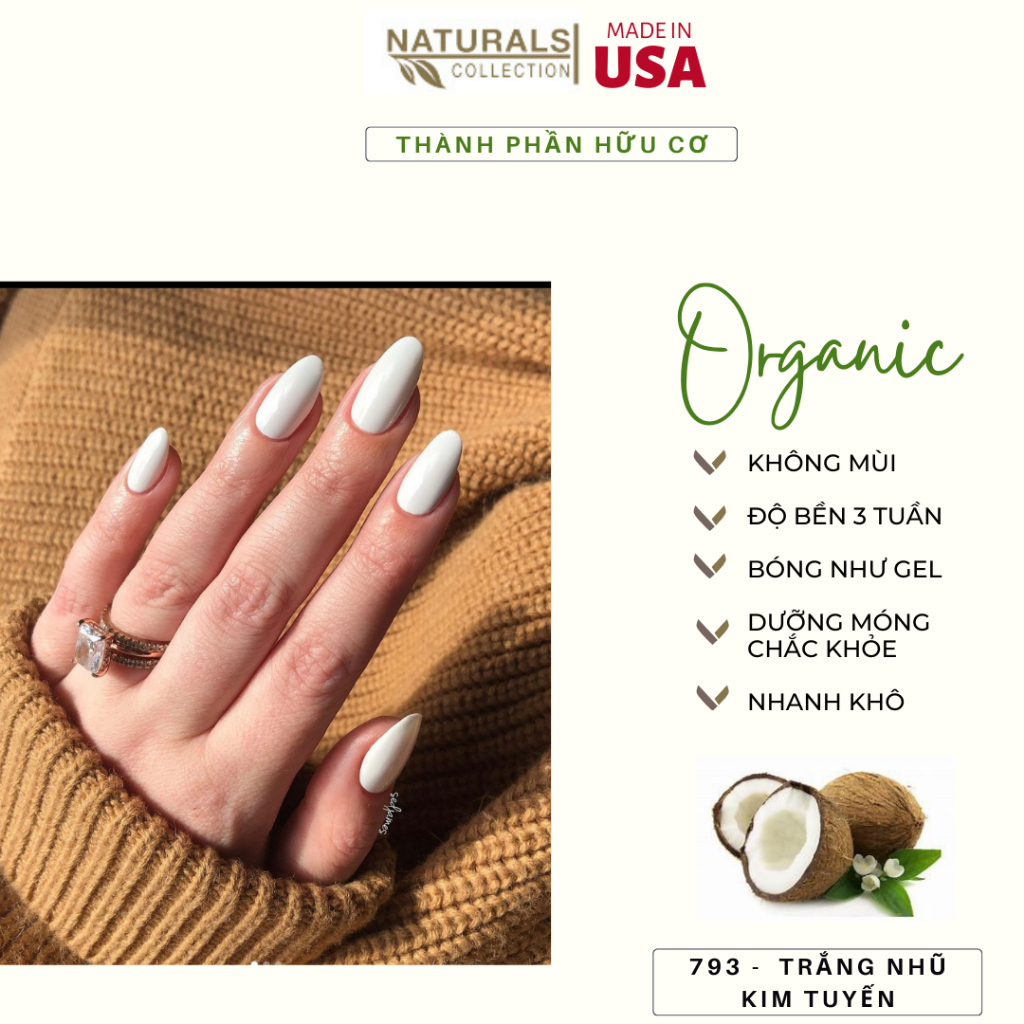 Sơn móng tay hữu cơ màu Trắng USA Naturals Collection sử dụng được cho mẹ bầu và trẻ em - 7.5ml - 793