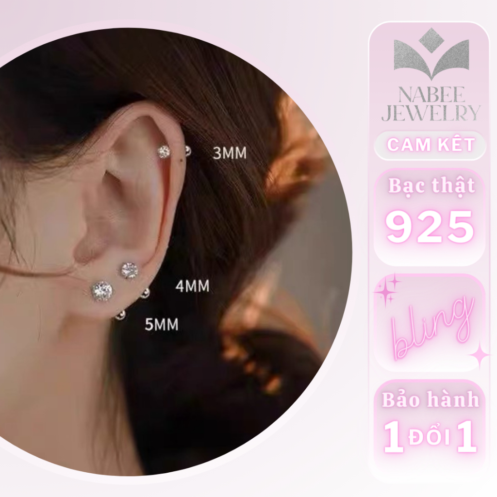 Khuyên tai nụ đá Nabee Jewelry , bông tai bạc nữ lấp lánh cao cấp