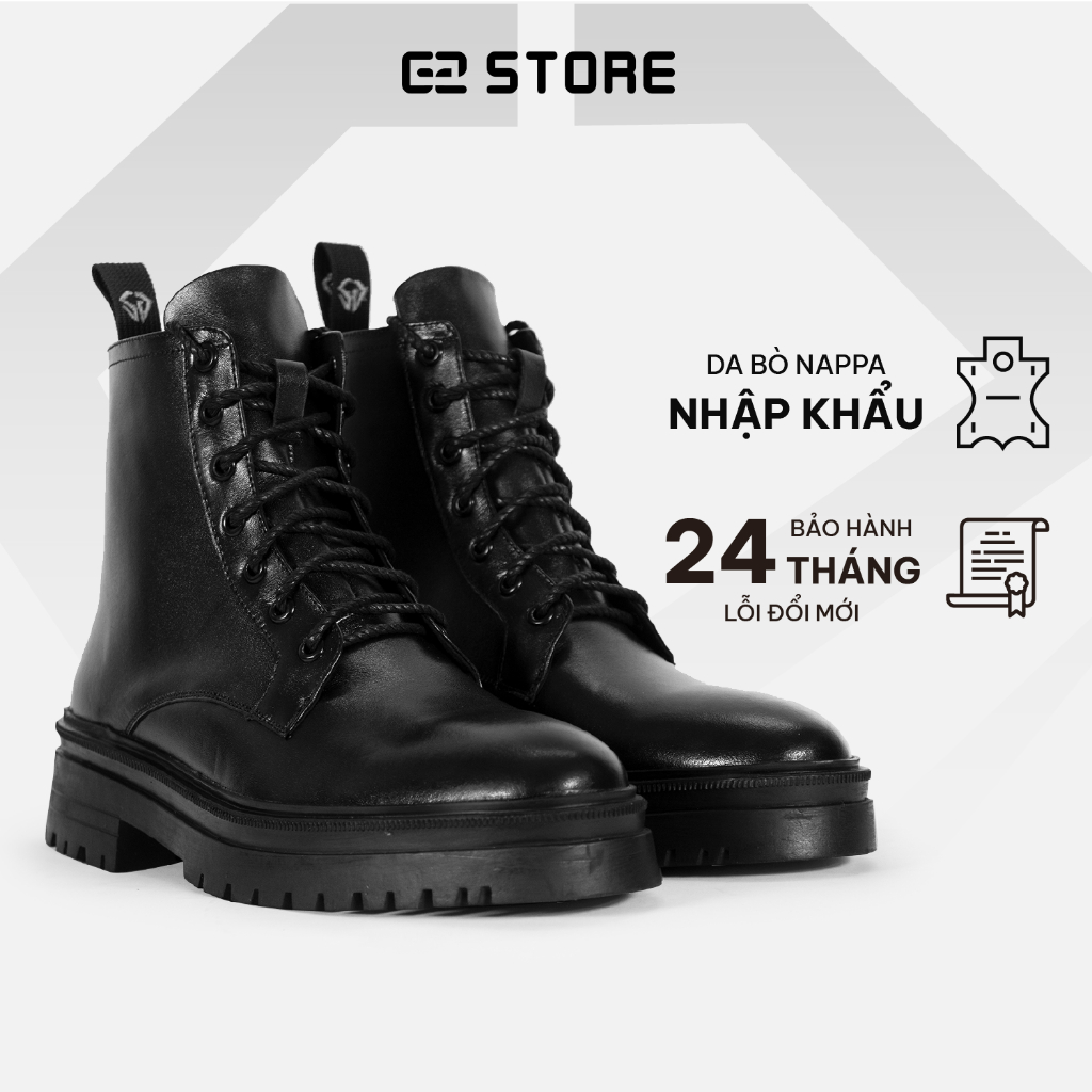 Giày da nam g2 kiểu boot cao cổ nam dáng combat boot chiến binh độn đế tăng 5,5cm chiều cao bằng da bò nappa