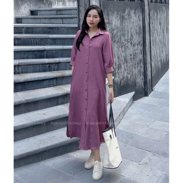 Váy sơ mi suông tay lỡ đũi vân mây - Xuananhthomay