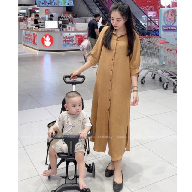 Váy sơ mi suông tay lỡ đũi vân mây - Xuananhthomay