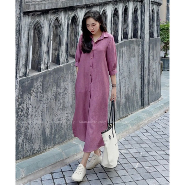 Váy sơ mi suông tay lỡ đũi vân mây - Xuananhthomay