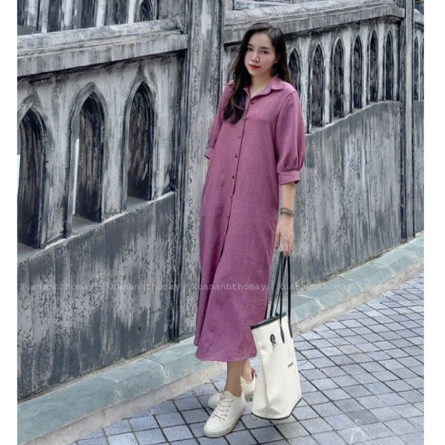 Váy sơ mi suông tay lỡ đũi vân mây - Xuananhthomay
