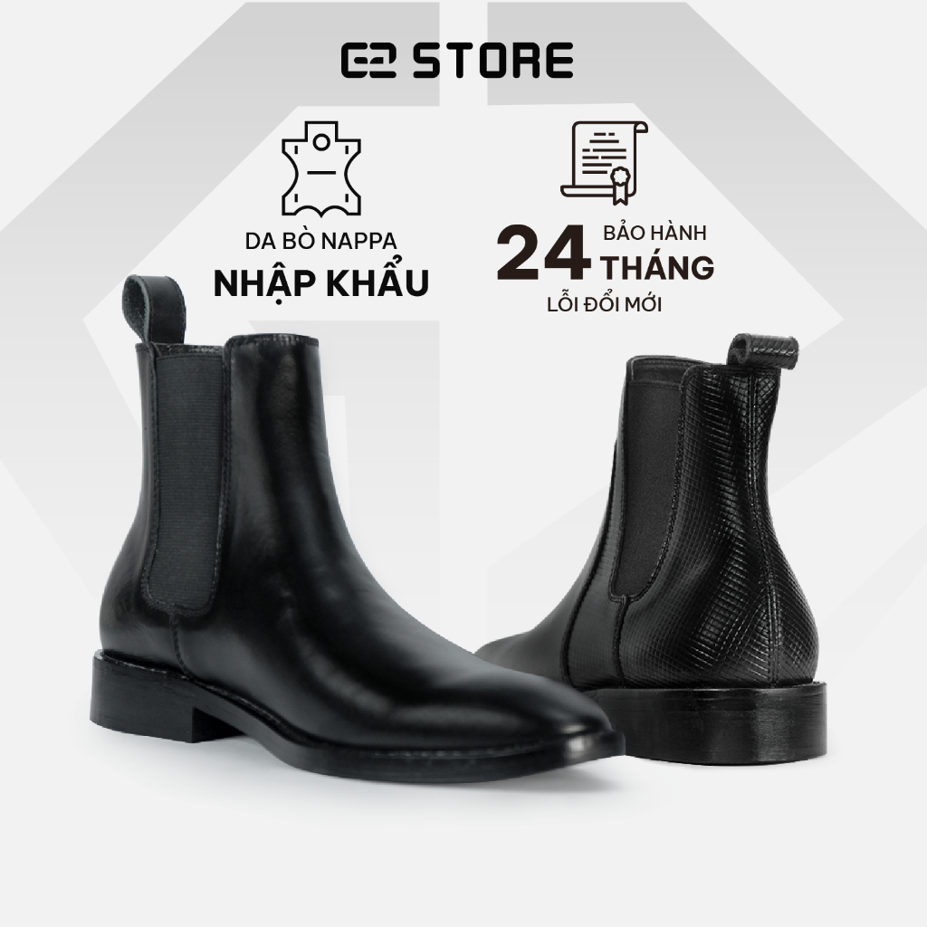 Chelsea boot G2 kiểu giày tây nam công sở trẻ trung cổ cao làm từ da bò nappa cao cấp đế độn bằng gỗ tăng chiều cao