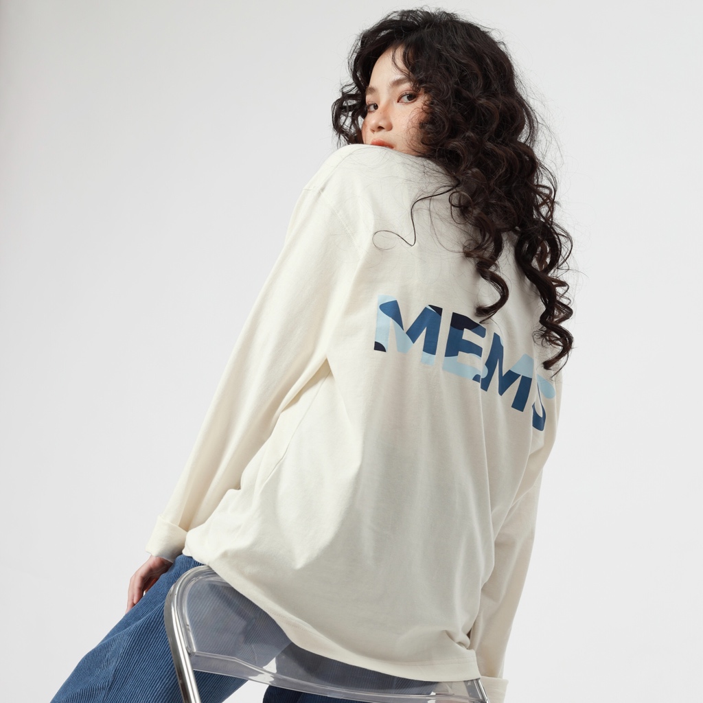 Ocean long sleeves | MEMS Áo thun cotton nam nữ tay dài cổ tròn in logo màu thiên nhiên