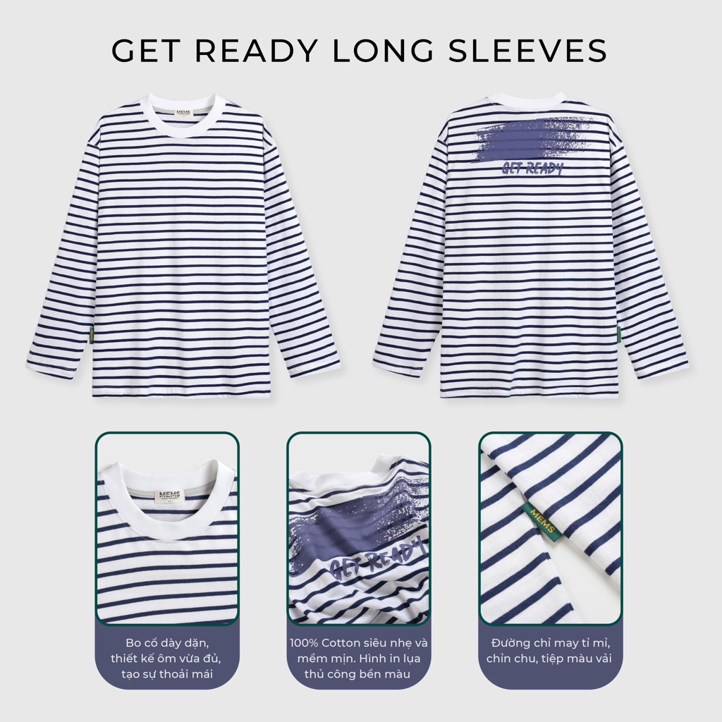 Get Ready long sleeves Purple print | MEMS Áo thun cotton nam nữ tay dài cổ tròn in thông điệp