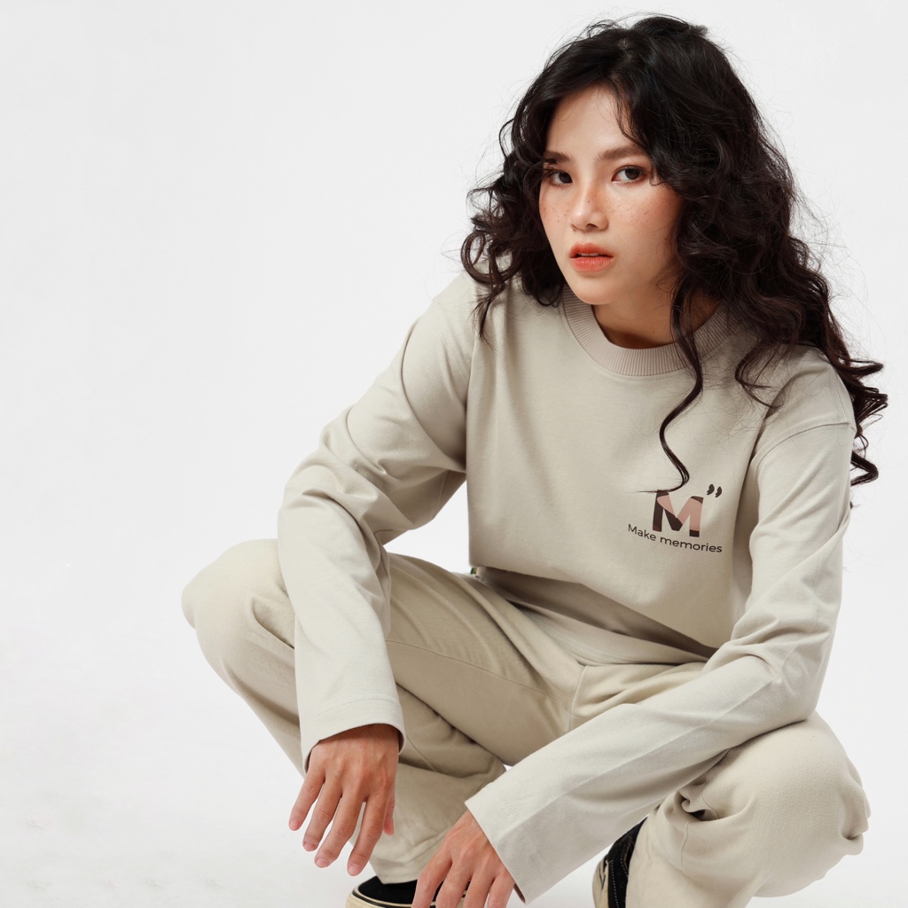 Moutain long sleevs | MEMS Áo thun cotton nam nữ tay dài cổ tròn in logo màu thiên nhiên