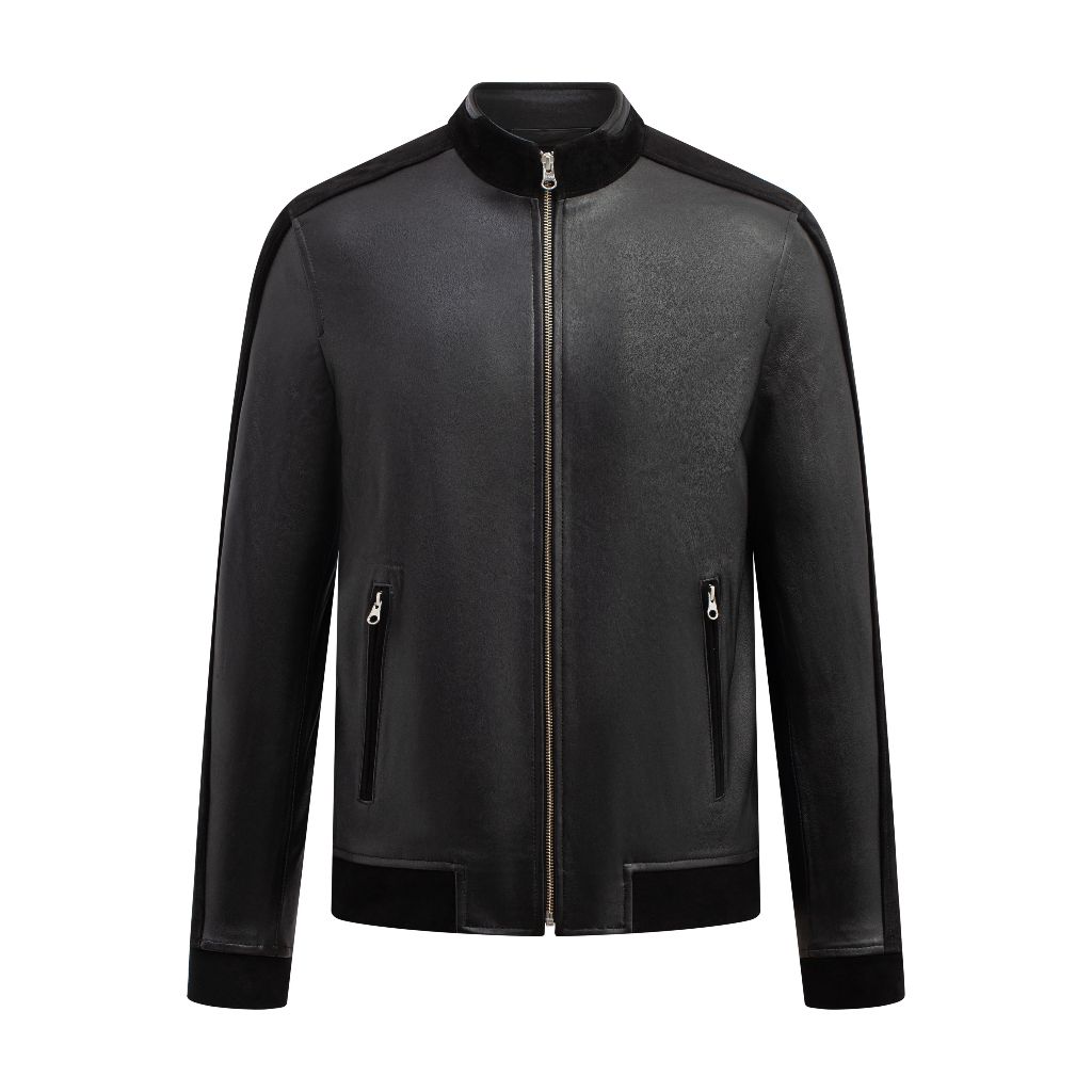 Áo da nam FTT Leather Racer Jacket da cừu trơn phối dạ S2022 - Mã AP201C