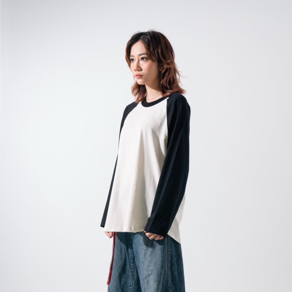 Flexible raglan Black - MEMS Áo thun nam tay dài trơn cổ tròn dài tay cotton áo phối màu nam nữ