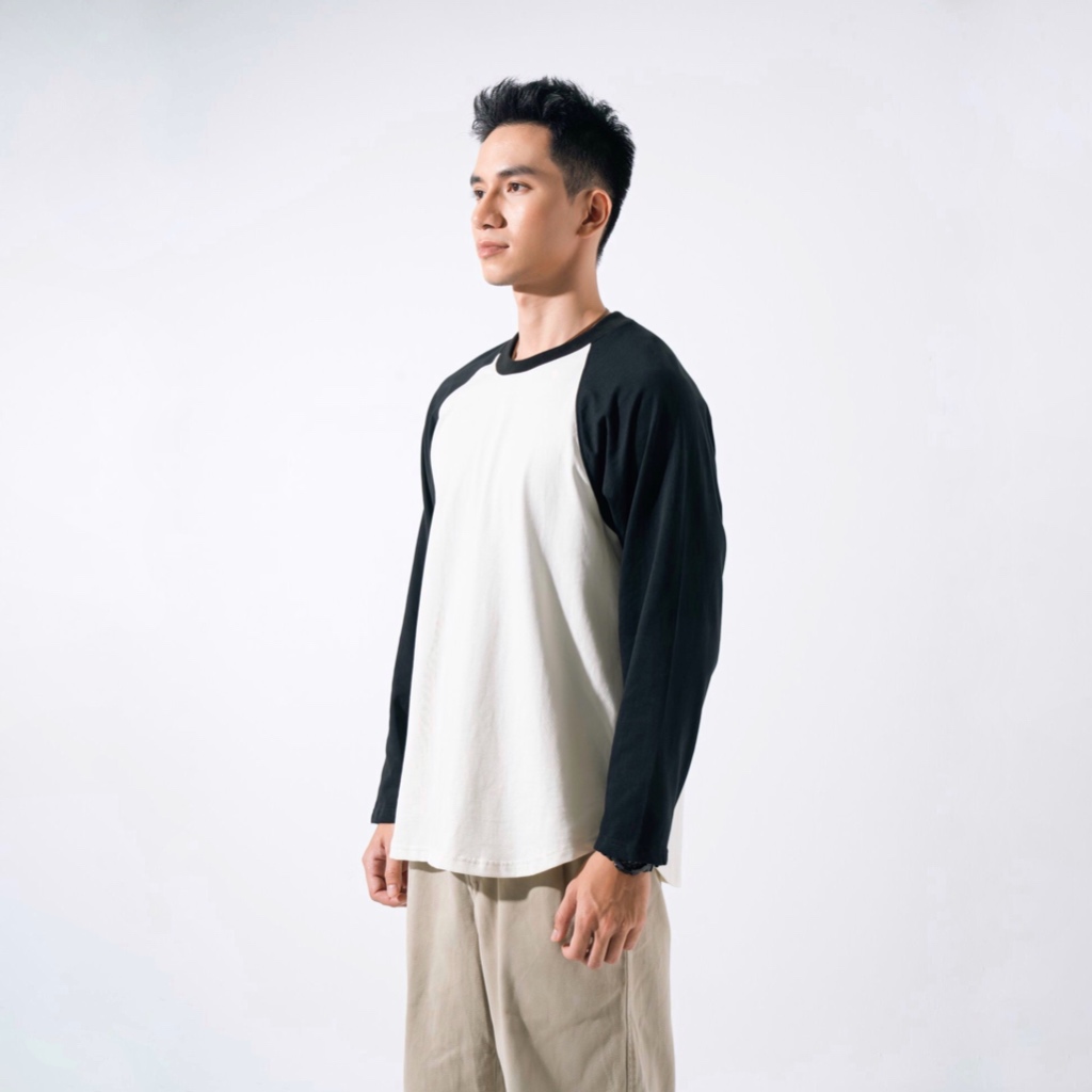 Flexible raglan Black - MEMS Áo thun nam tay dài trơn cổ tròn dài tay cotton áo phối màu nam nữ