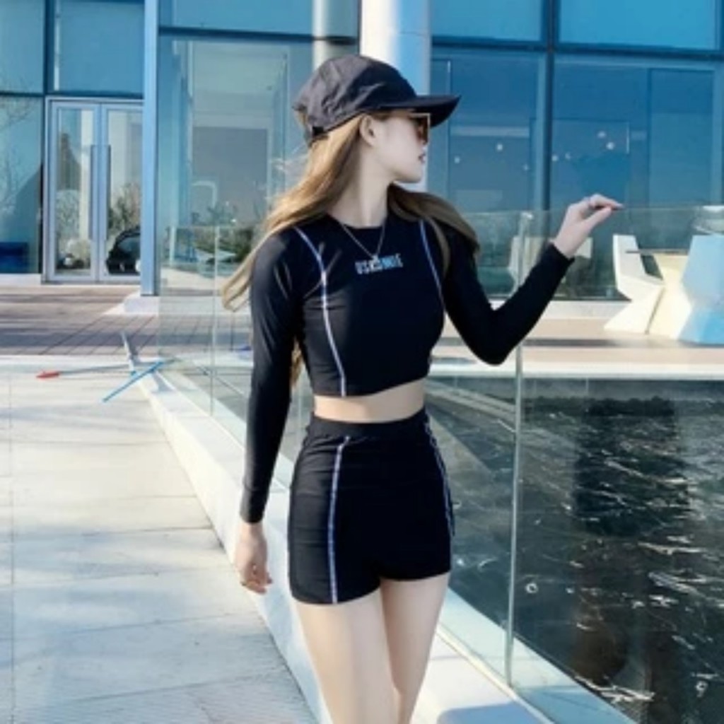 Đồ bơi nữ dài tay,bikini kín đáo LULY SPORT hàng Quảng Châu, chất đẹp,áo form croptop, quần cạp cao trẻ trung