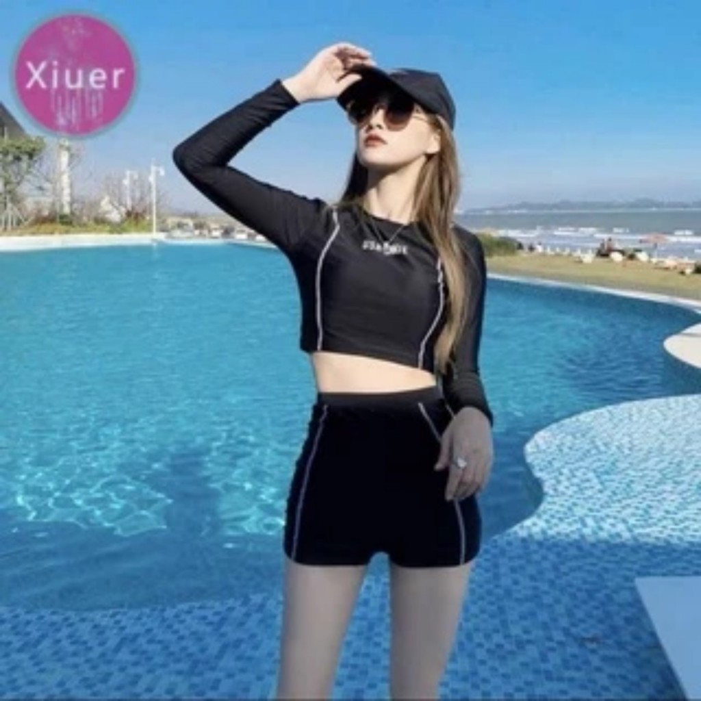 Đồ bơi nữ dài tay,bikini kín đáo LULY SPORT hàng Quảng Châu, chất đẹp,áo form croptop, quần cạp cao trẻ trung
