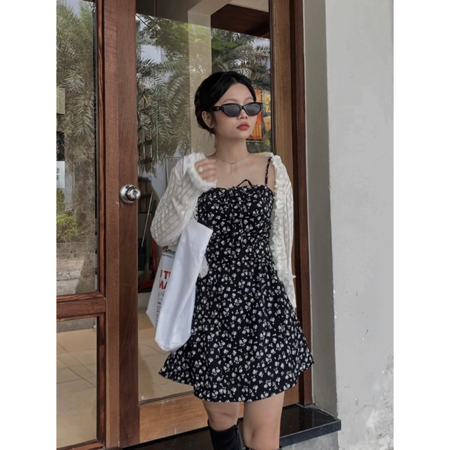 Set ELLY Váy 2 Dây Hoa Kèm Áo Cardigan - Titto Closet