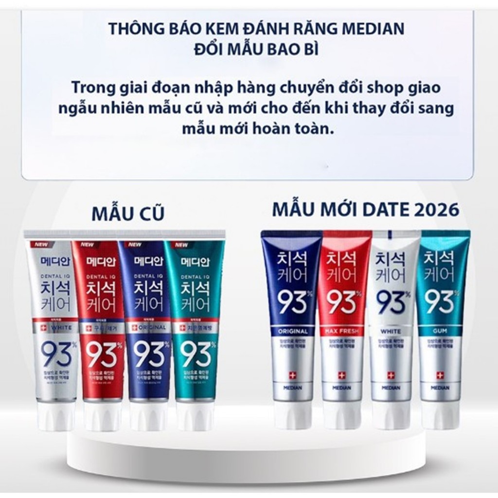 Kem Đánh Răng Giúp Trắng Răng, Giảm Ố, Loại Bỏ Mùi Hôi, Chống Sưng Nướu Median Dental IQ 93% Toothpaste 120g