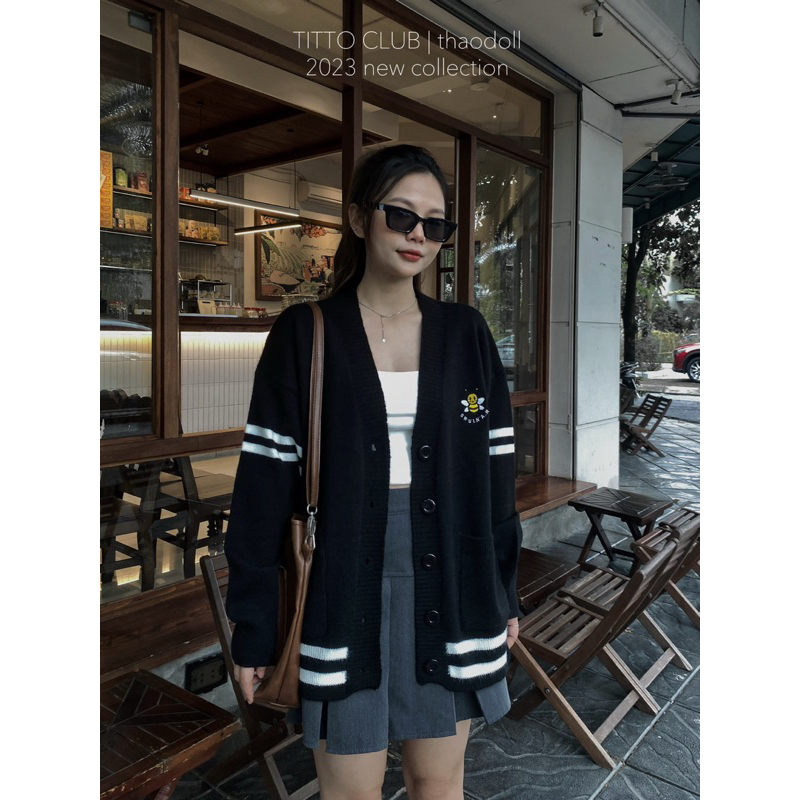 Áo Cardigan Thêu Ong, Áo Khoác Len Nữ Form Rộng TITTO CLOSET