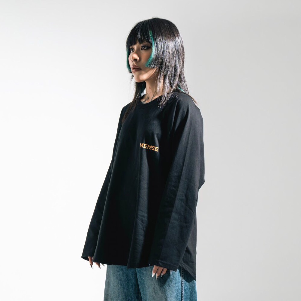 Memory long sleeves | MEMS Áo thun cotton nam nữ tay dài trơn cổ tròn in slogan