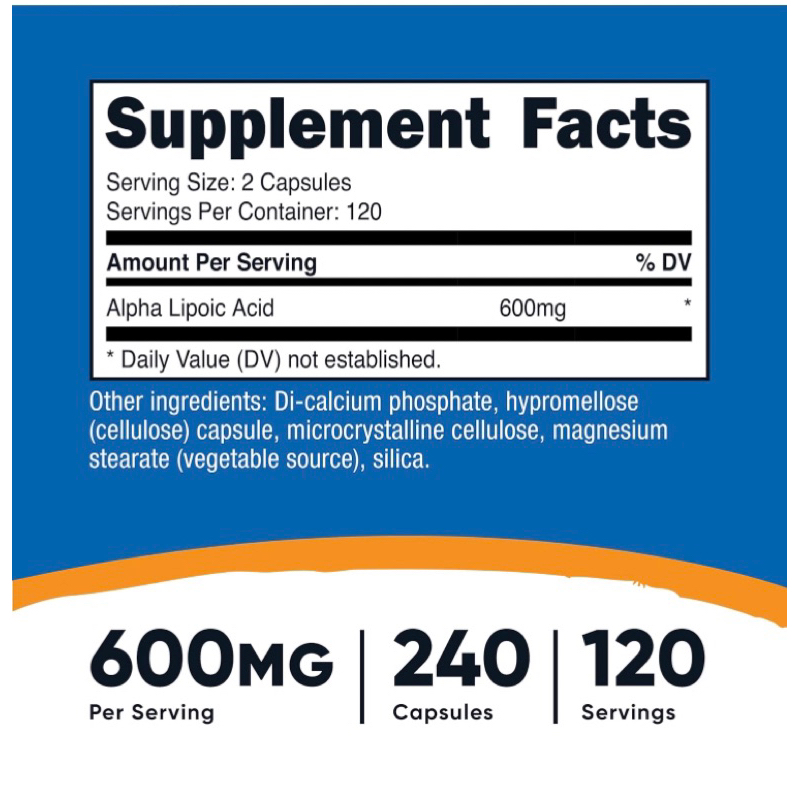 Viên chống lão hoá, đẹp da Nutricost Alpha Lipoic Acid 600mg 240v USA