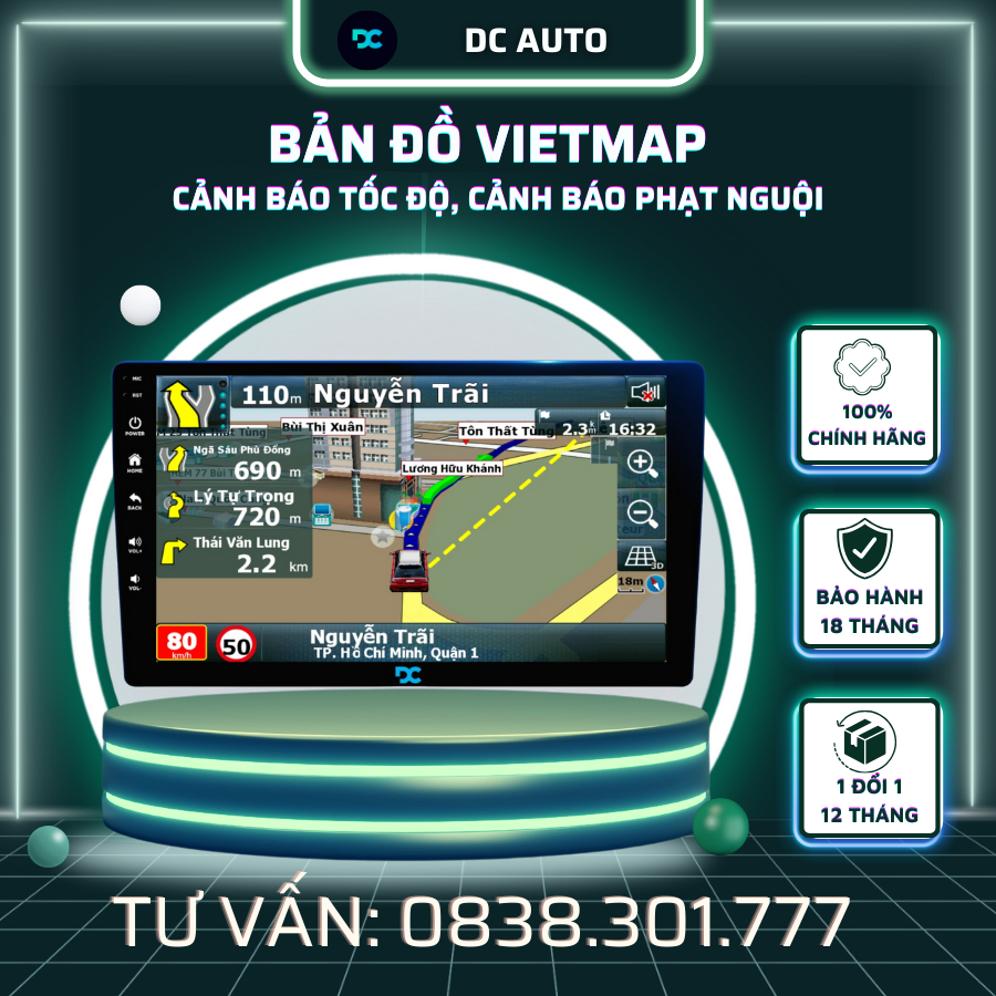 Màn Hình Android Ô Tô DC M1 Ram 2GB, Rom 32GB Chip 8 BẢO HÀNH 2 NĂM