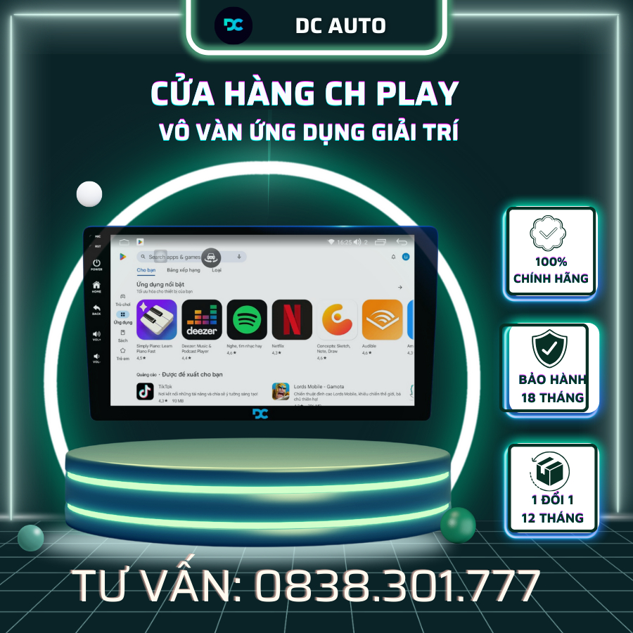 Màn Hình Android Ô Tô DC M1 Ram 2GB, Rom 32GB Chip 8 BẢO HÀNH 2 NĂM