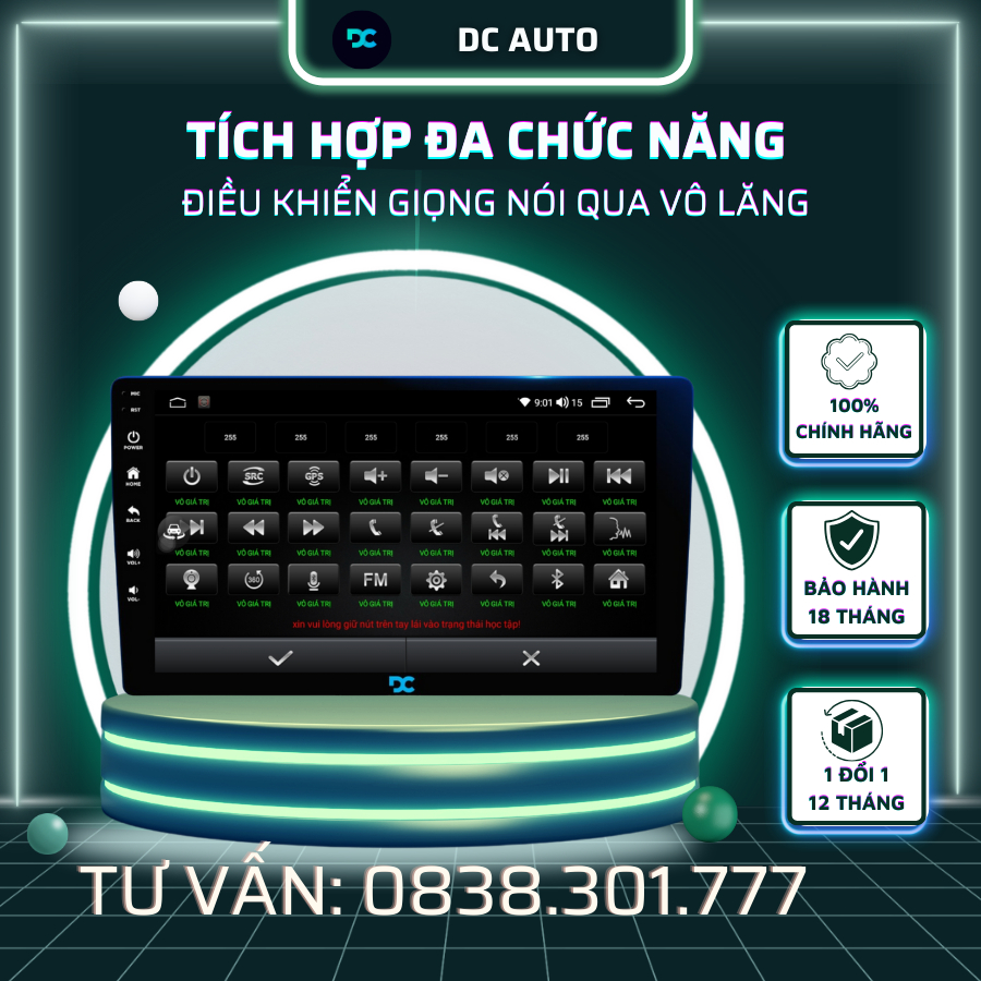 Màn Hình Android Ô Tô DC M1 Ram 2GB, Rom 32GB Chip 8 BẢO HÀNH 2 NĂM