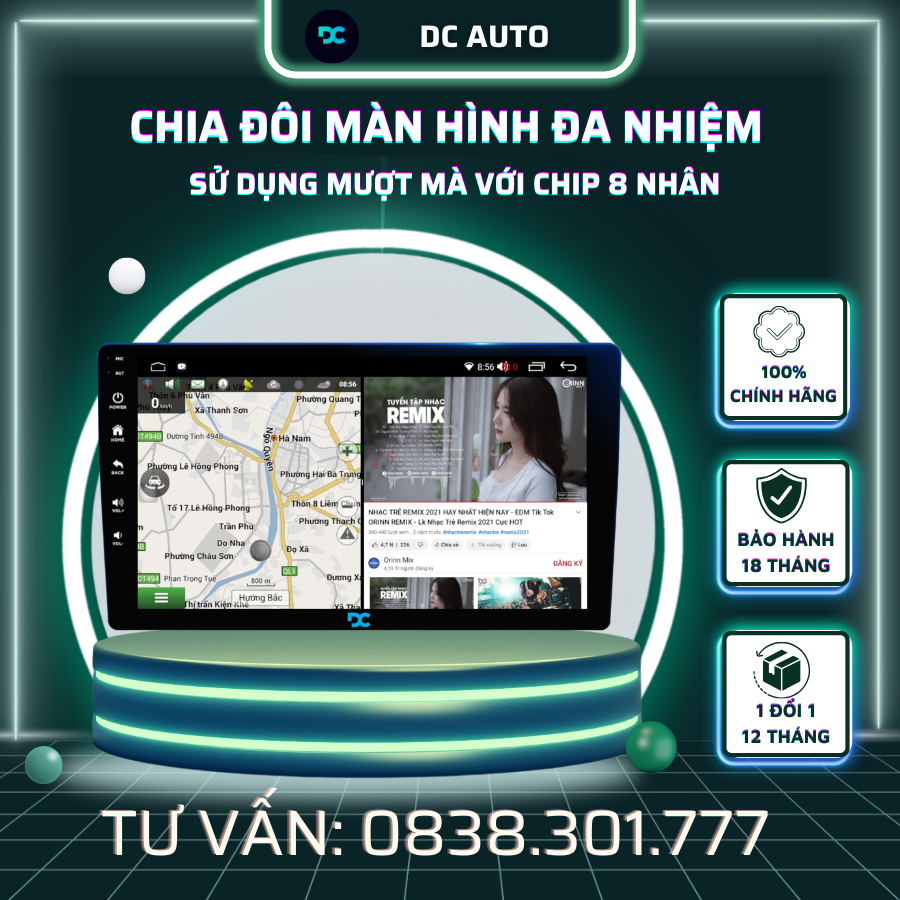 Màn Hình Android Ô TÔ DC M1 PLUS Ram 4GB, Rom 64GB Chip 8 Nhân Liền Camera 360 siêu mượt