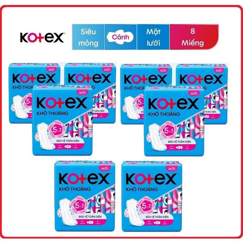 Cây 8gói Băng vệ sinh KOTEX khô thoáng mỏng cánh x gói 8miếng