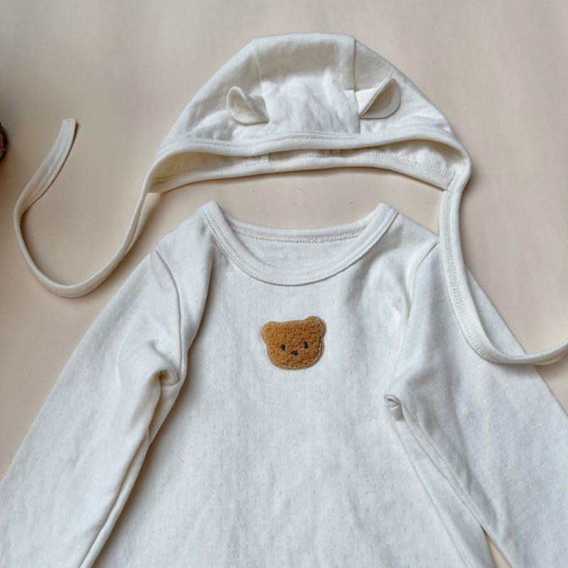 Sét Body gấu thêu kèm mũ chất liệu cotton trần bông xuất hàn siêu xịn