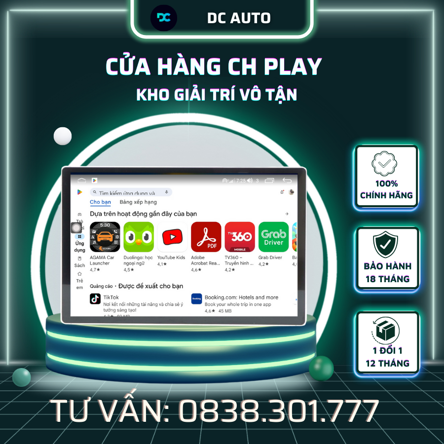 Màn Hình Android Ô TÔ DC 13 Inch Premium Hàng Cao Cấp, Bảo Hành 2 Năm