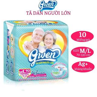 Tã dán người lớn GWEN size M/L 10 miếng tã người già/bệnh siêu thấm khô thoáng chống hăm khử mùi