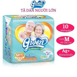 Tã dán người lớn Gwen size M 10 miếng. Bỉm dành cho người già, người bệnh siêu thấm, khô thoáng, chống hăm, khử mùi.