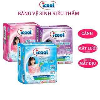 {8 gói} Băng vệ sinh ICOOL Siêu thấm có cánh bạc hà mát dịu gói loại 7 miếng, loại 10 miếng và loại 12 miếng
