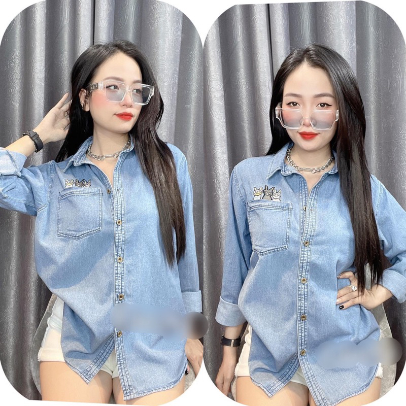 Áo Jean Tay Dài Thêu From Rộng Freesize